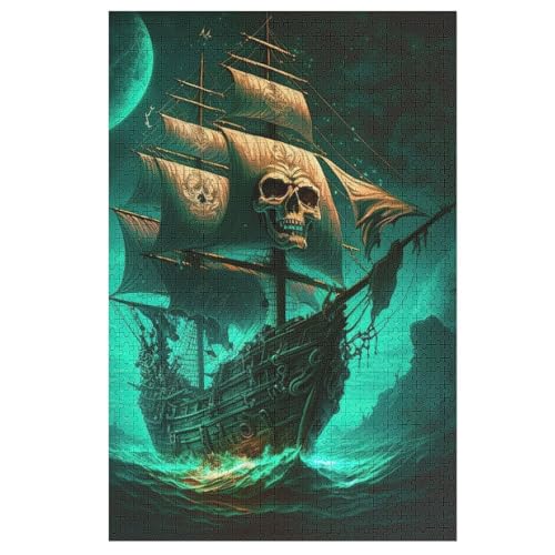 Puzzle Skull Piratenschiff, 1000 Puzzleteile Für Kinder, Holzpuzzles, Geeignet Für Erwachsene Lernspiel, （78×53cm） von AASWSWW