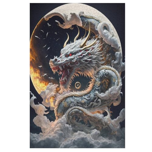 Puzzles Brave Drache, 1000 Teile, Puzzle Aus Holz Für Erwachsene Und Kinder Ab 12 Jahren, Lernspielzeug （78×53cm） von AASWSWW