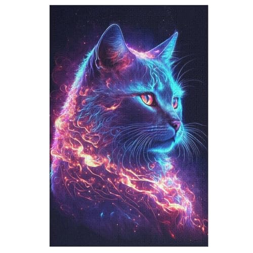 Puzzles Für Erwachsene, 1000 Teile, Neon Katze, Kreative Holzpuzzles, Praktisches Spiel, Familiendekoration （78×53cm） von AASWSWW