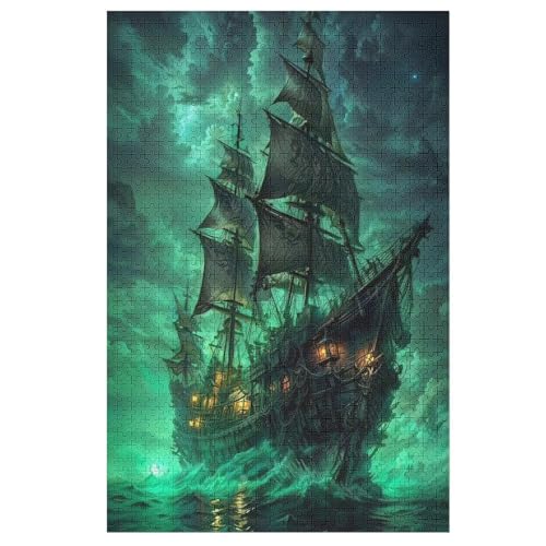 Puzzles Für Erwachsene, 1000 Teile, Pirate Ship,Boot, Kreative Holzpuzzles, Praktisches Spiel, Familiendekoration （78×53cm） von AASWSWW