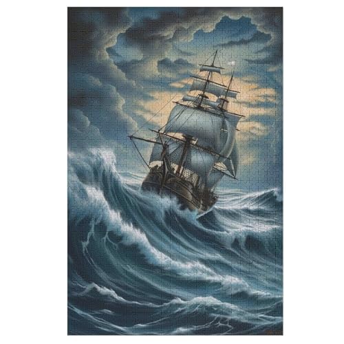 Puzzles Für Erwachsene, 1000 Teile, Piratenschiff,Boat, Kreative Holzpuzzles, Praktisches Spiel, Familiendekoration （78×53cm） von AASWSWW