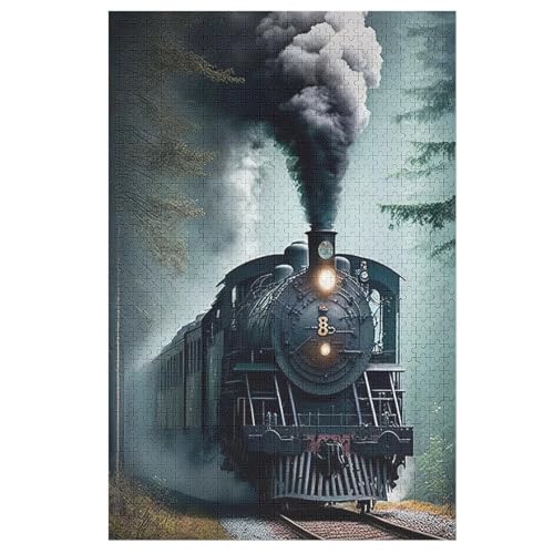 Puzzles Für Erwachsene, 1000 Teile, Steam Train, Kreative Holzpuzzles, Praktisches Spiel, Familiendekoration （78×53cm） von AASWSWW