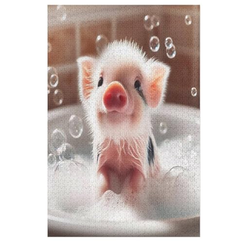 Puzzles Süßes Schwein, 1000 Teile, Puzzle Aus Holz Für Erwachsene Und Kinder Ab 12 Jahren, Lernspielzeug （78×53cm） von AASWSWW