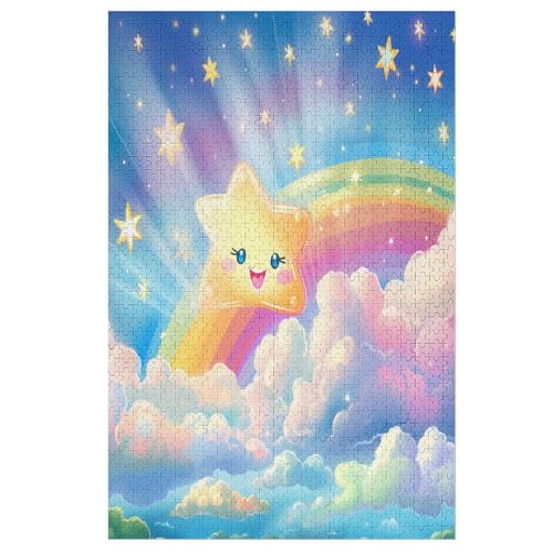 Regenbogensterne Puzzle Für Erwachsene 1000 Teile Premium Recyceltes Brett Zum Lernen, Lernspielzeug, Familienspiele Kinder Holzpuzzle （78×53cm） von AASWSWW