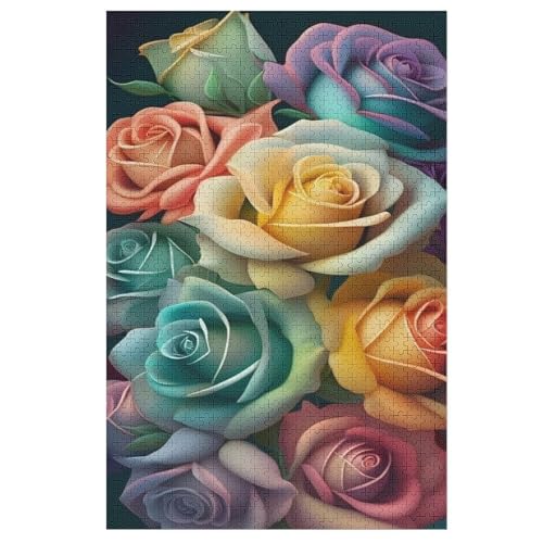Rose Puzzle 1000 Teile, Holzpuzzle Herausforderndes Geschicklichkeitsspiel Für Die Ganze Familie, Kinder Erwachsenenpuzzle Ab 12 Jahren （78×53cm） von AASWSWW