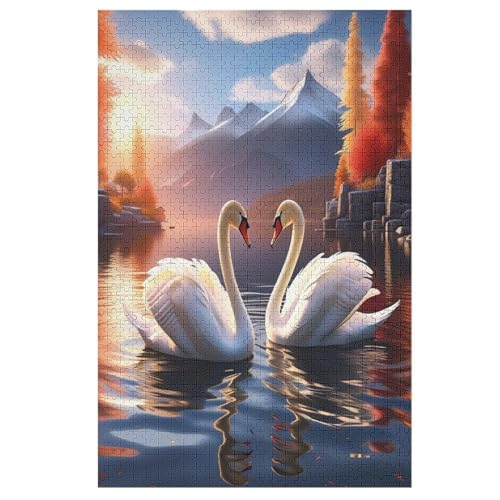 Schwan Puzzles 1000 Teile Erwachsener Kniffel Spaß Für Die Ganze Familie, Holzpuzzle Kinder Erwachsene, Impossible Puzzle Schwer （78×53cm） von AASWSWW