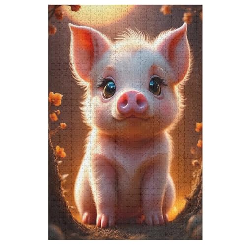 Süßes Schwein Puzzle 1000 Teile, Holzpuzzle Herausforderndes Geschicklichkeitsspiel Für Die Ganze Familie, Kinder Erwachsenenpuzzle Ab 12 Jahren （78×53cm） von AASWSWW