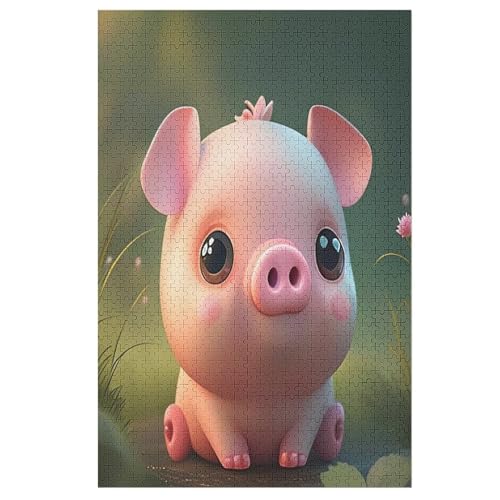 Süßes Schwein Puzzle 1000 Teile, Holzpuzzle Herausforderndes Geschicklichkeitsspiel Für Die Ganze Familie, Kinder Erwachsenenpuzzle Ab 12 Jahren （78×53cm） von AASWSWW