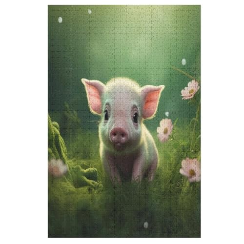 Tier Schwein 1000 Teile Puzzles Für Erwachsene Holzpuzzle Familienpuzzlespiel Stressabbau-Puzzle Für Kinder Ab 12 Jahren （78×53cm） von AASWSWW
