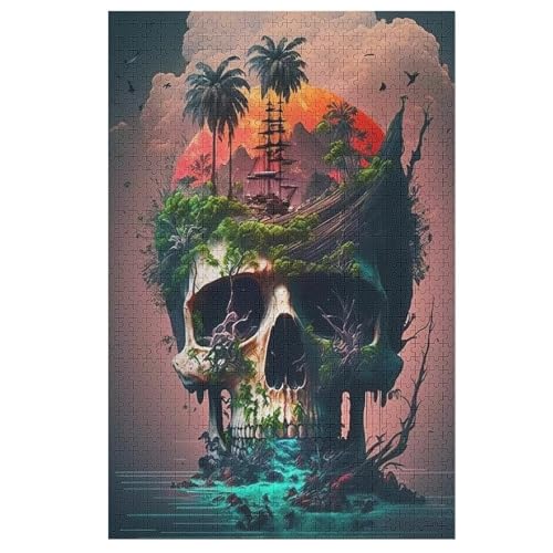 Totenkopf Holzpuzzle 1000 Teile Klassische Puzzles Erwachsene Kinder Puzzle DIY Kit Holzspielzeug Einzigartiges Geschenk （78×53cm） von AASWSWW