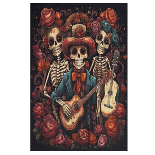 Totenkopf Rose Puzzles 1000 Teile Erwachsener Kniffel Spaß Für Die Ganze Familie, Holzpuzzle Kinder Erwachsene, Impossible Puzzle Schwer （78×53cm） von AASWSWW