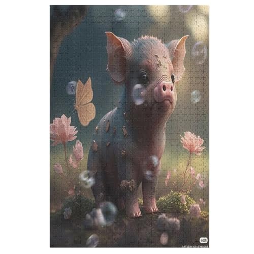 süßes Schwein Holzpuzzle 1000 Teile, Knobelspiele Für Erwachsene, Teenager, Puzzles Unmögliche - Kinder Puzzle Zimmer Deko （78×53cm） von AASWSWW