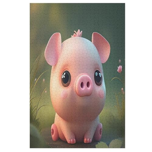 süßes Schwein Holzpuzzle - 1000 Teiliges Jigsaw Knobelspiel - Puzzle Für Erwachsene & Kinder - Outdoor & Reisespielzeug （78×53cm） von AASWSWW