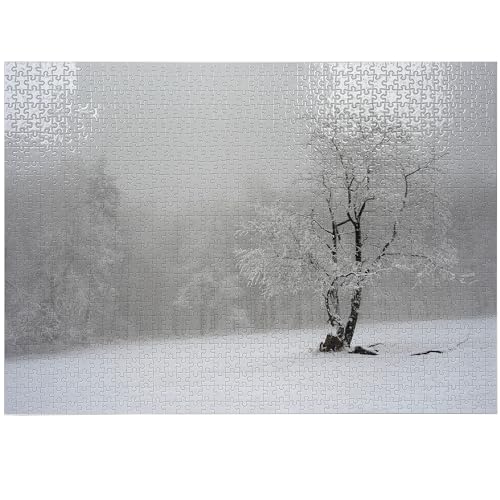 ABAKUHAUS Baum Puzzle, Winter verschneiten Wald Kalten, Heirloom-Qualität lustige Aktivität für die Familie langlebiger Karton, 1000 Stücke, Weiß schwarz von ABAKUHAUS