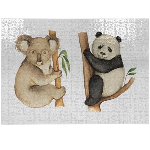 ABAKUHAUS Panda Puzzle, Koala-Panda-Aquarell, Heirloom-Qualität lustige Aktivität für die Familie langlebiger Karton, 1000 Stücke, beige Schwarz von ABAKUHAUS