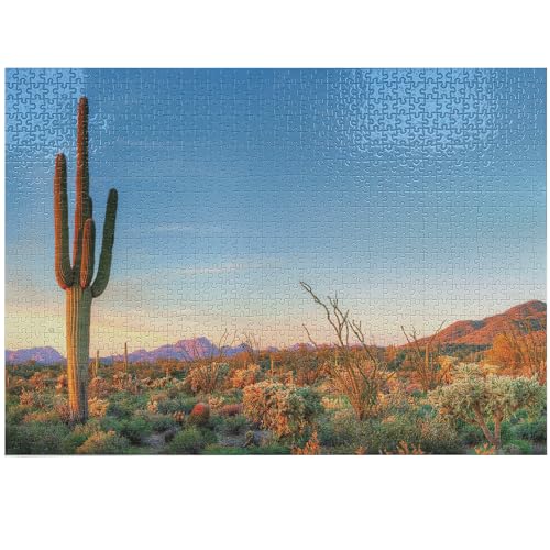 ABAKUHAUS Saguaro Puzzle, Sonne in der Wüste Kaktus, Heirloom-Qualität lustige Aktivität für die Familie langlebiger Karton, 1000 Stücke, Orange, Blau, Grün von ABAKUHAUS