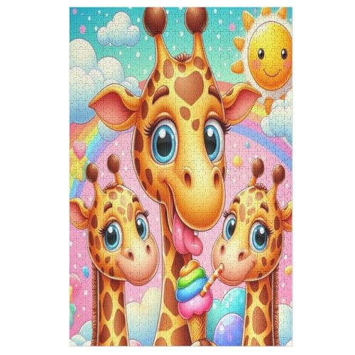 1000-teiliges Puzzles, Cute Giraffe -Puzzle Für Erwachsene Kinder,Holzbrettpuzzle,Erwachsenenpuzzles,Geschenke （78×53cm） von ABASWSA