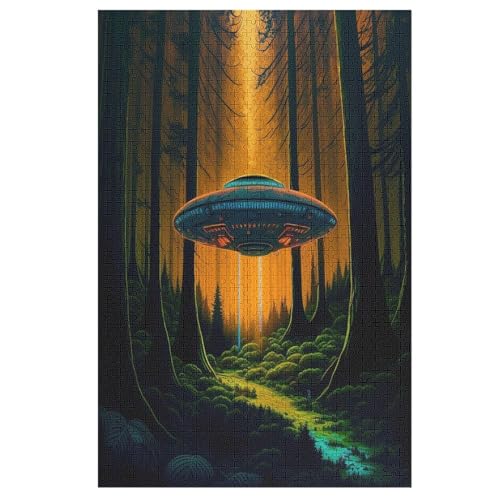 Alien-Raumschiff Holzpuzzle 1000 Teile Klassische Puzzles Erwachsene Kinder Puzzle DIY Kit Holzspielzeug Einzigartiges Geschenk （78×53cm） von ABASWSA
