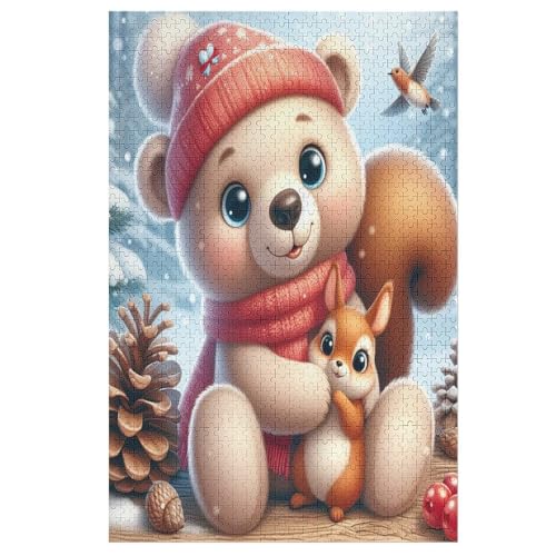Animal Bär Puzzle 1000 Teile, Holzpuzzle Für Erwachsene Kinder, Impossible Puzzles, Geschicklichkeitsspiel Für Die Ganze Familie （78×53cm） von ABASWSA