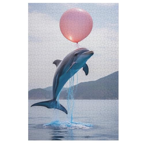 Animal Delphin Puzzle 1000 Teile, Holzpuzzle Herausforderndes Geschicklichkeitsspiel Für Die Ganze Familie, Kinder Erwachsenenpuzzle Ab 12 Jahren （78×53cm） von ABASWSA