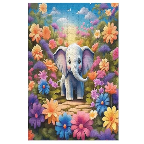 Animal Elefant -Puzzle, 1000 Teile,Holzpuzzle Für Erwachsene Kinder, Lustiges Spielzeug, Denkspiel, Bildungsspiel, （78×53cm） von ABASWSA