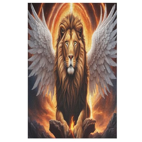 Animal Löwe Holzpuzzle - Puzzle Für Erwachsene, 1000-teilige Puzzles Für Teenager Und Kinder, Herausfordernde Spiele （78×53cm） von ABASWSA