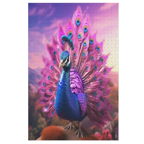 Animal Pfau -Puzzle, 1000 Teile,Holzpuzzle Für Erwachsene Kinder, Lustiges Spielzeug, Denkspiel, Bildungsspiel, （78×53cm） von ABASWSA