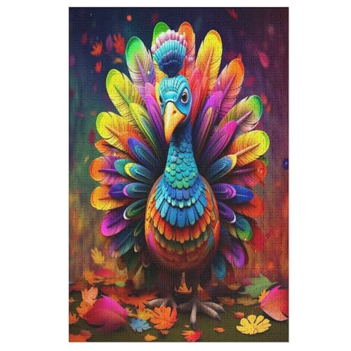 Animal Pfau Puzzles 1000 Teile Erwachsener Kniffel Spaß Für Die Ganze Familie, Holzpuzzle Kinder Erwachsene, Impossible Puzzle Schwer （78×53cm） von ABASWSA