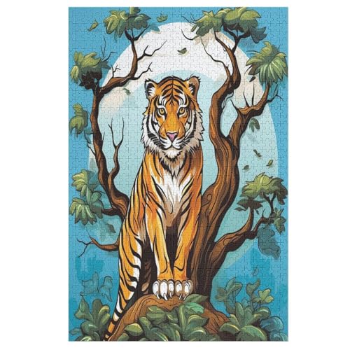 Animal Tiger Puzzle 1000 Teile, Holzpuzzle Für Erwachsene Kinder, Impossible Puzzles, Geschicklichkeitsspiel Für Die Ganze Familie （78×53cm） von ABASWSA