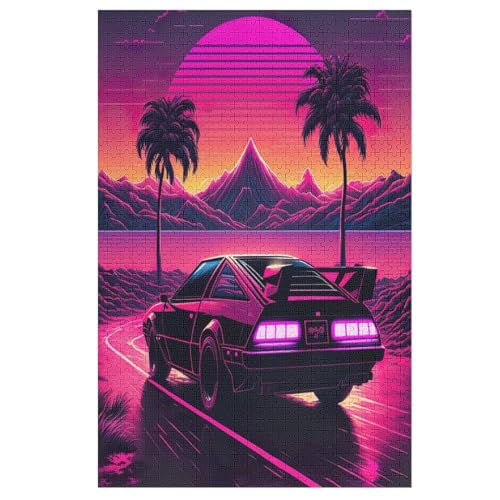 Auto Sonnenuntergang Holzpuzzle 1000 Teile Klassische Puzzles Erwachsene Kinder Puzzle DIY Kit Holzspielzeug Einzigartiges Geschenk （78×53cm） von ABASWSA