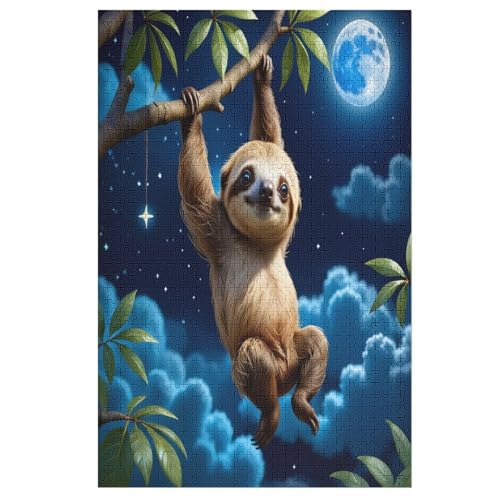 Cute Faultier Puzzle 1000 Teile, Holzpuzzle Für Erwachsene Kinder, Impossible Puzzles, Geschicklichkeitsspiel Für Die Ganze Familie （78×53cm） von ABASWSA