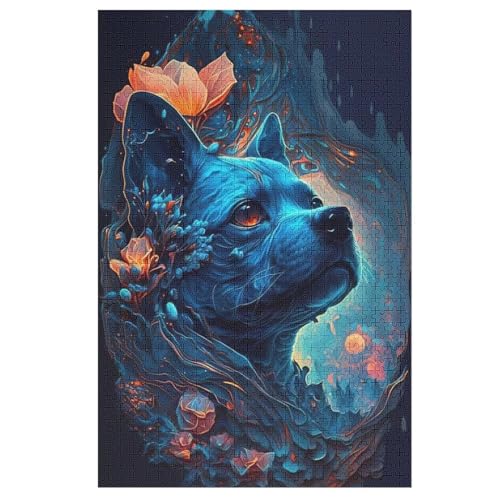 Cute Hund Holzpuzzle 1000 Teile Klassische Puzzles Erwachsene Kinder Puzzle DIY Kit Holzspielzeug Einzigartiges Geschenk （78×53cm） von ABASWSA