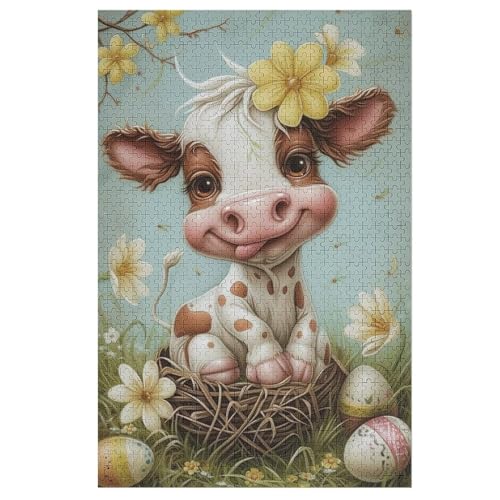 Cute Kuh Puzzle 1000 Teile, Holzpuzzle Herausforderndes Geschicklichkeitsspiel Für Die Ganze Familie, Kinder Erwachsenenpuzzle Ab 12 Jahren （78×53cm） von ABASWSA