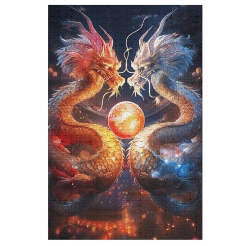 Drache Holzpuzzle - Puzzle Für Erwachsene, 1000-teilige Puzzles Für Teenager Und Kinder, Herausfordernde Spiele （78×53cm） von ABASWSA