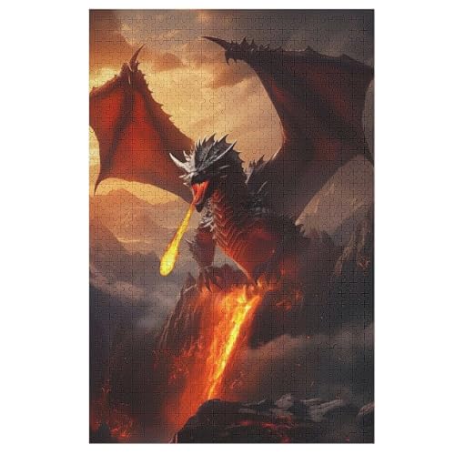 Drache Puzzle 1000 Teile, Holzpuzzle Herausforderndes Geschicklichkeitsspiel Für Die Ganze Familie, Kinder Erwachsenenpuzzle Ab 12 Jahren （78×53cm） von ABASWSA
