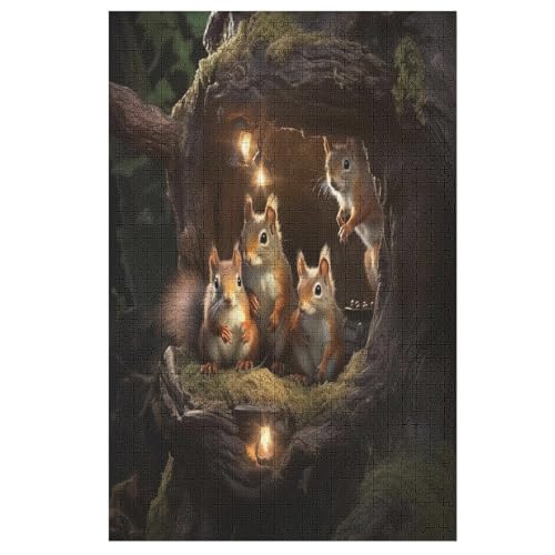 Eichhörnchen 1000 Teile Puzzles Für Erwachsene, Impossible Puzzle, Geschicklichkeitsspiel Für Die Ganze Familie, Kinder Holzpuzzle （78×53cm） von ABASWSA
