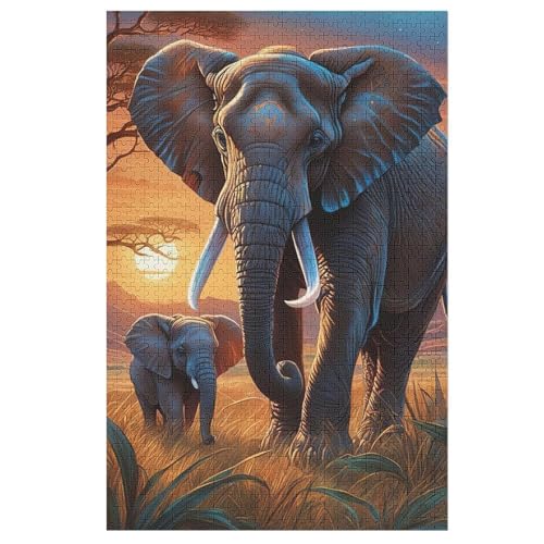 Elefant Puzzle 1000 Teile, Holzpuzzle Herausforderndes Geschicklichkeitsspiel Für Die Ganze Familie, Kinder Erwachsenenpuzzle Ab 12 Jahren （78×53cm） von ABASWSA