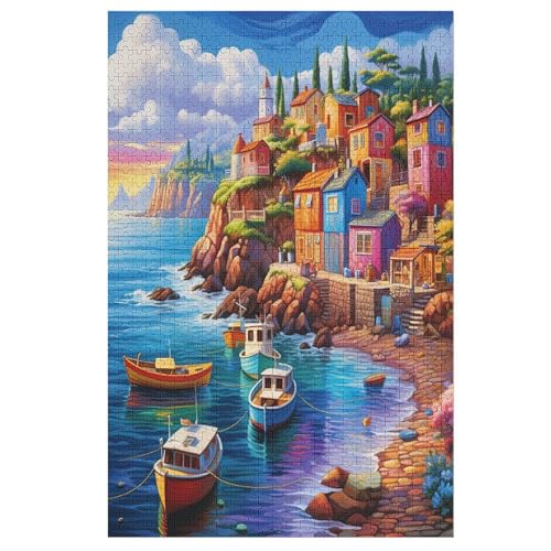 Häuser am Meer 1000 Teile Premium-Puzzles Für Erwachsene Kinder- Holzpuzzles Spaß Und Lernspiele - Perfekte Puzzle-Geschenke （78×53cm） von ABASWSA