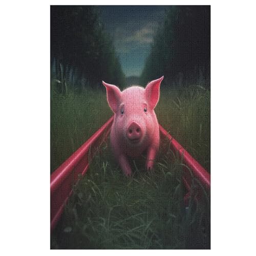 Holzpuzzle 1000 Teile, Tier Schwein Puzzles Erwachsene Und Kinder, Am Besten Für Die Familienspielsammlung （78×53cm） von ABASWSA
