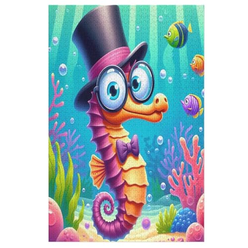 Holzpuzzle Cute Seahorse Puzzle 1000 Teile Erwachsene Klassische Pädagogisches Spielzeug Kinder Lernspiel Herausforderndes Puzzles （78×53cm） von ABASWSA