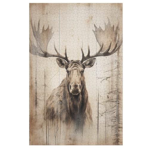 Holzpuzzles 1000 Teile Elch -Puzzle Für Jungen Und Mädchen, Schwierigkeitsgrad, Lernspiele, Familienspielzeug （78×53cm） von ABASWSA