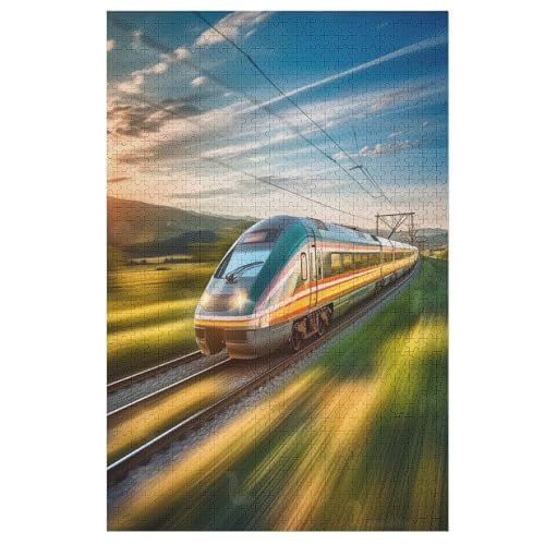 Holzpuzzles 1000 Teile Express Zug -Puzzle Für Jungen Und Mädchen, Schwierigkeitsgrad, Lernspiele, Familienspielzeug （78×53cm） von ABASWSA