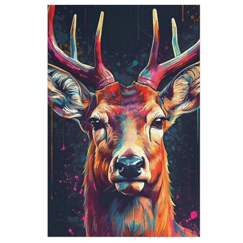 Holzpuzzles 1000 Teile Hirsch -Puzzle Für Jungen Und Mädchen, Schwierigkeitsgrad, Lernspiele, Familienspielzeug （78×53cm） von ABASWSA