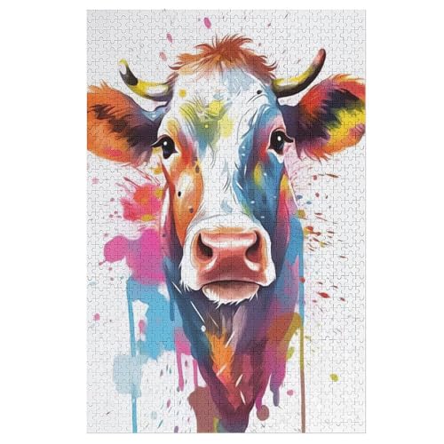 Holzpuzzles 1000 Teile Kuh -Puzzle Für Jungen Und Mädchen, Schwierigkeitsgrad, Lernspiele, Familienspielzeug （78×53cm） von ABASWSA