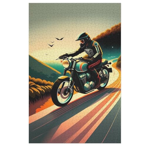 Holzpuzzles 1000 Teile Motorrad -Puzzle Für Jungen Und Mädchen, Schwierigkeitsgrad, Lernspiele, Familienspielzeug （78×53cm） von ABASWSA