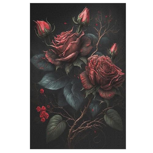 Holzpuzzles 1000 Teile Rose -Puzzle Für Jungen Und Mädchen, Schwierigkeitsgrad, Lernspiele, Familienspielzeug （78×53cm） von ABASWSA