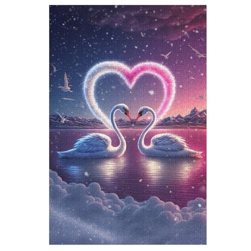 Holzpuzzles 1000 Teile Schwan -Puzzle Für Jungen Und Mädchen, Schwierigkeitsgrad, Lernspiele, Familienspielzeug （78×53cm） von ABASWSA