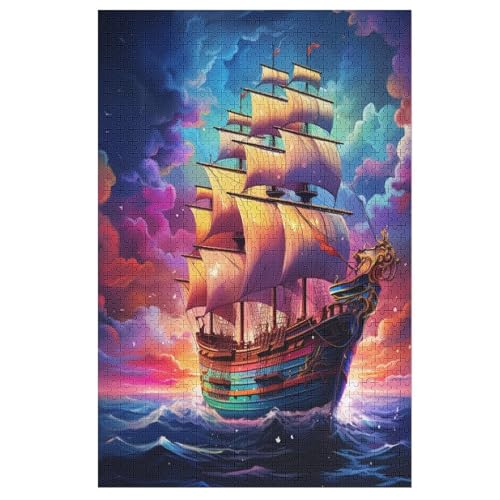 Holzpuzzles 1000 Teile Voilier -Puzzle Für Jungen Und Mädchen, Schwierigkeitsgrad, Lernspiele, Familienspielzeug （78×53cm） von ABASWSA