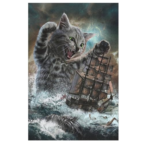 Katze 1000 Teile Puzzles Für Erwachsene Holzpuzzle Familienpuzzlespiel Stressabbau-Puzzle Für Kinder Ab 12 Jahren （78×53cm） von ABASWSA