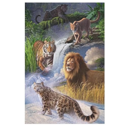 Löwe Tiger Leopard Holzpuzzle 1000 Teile Klassische Puzzles Erwachsene Kinder Puzzle DIY Kit Holzspielzeug Einzigartiges Geschenk （78×53cm） von ABASWSA